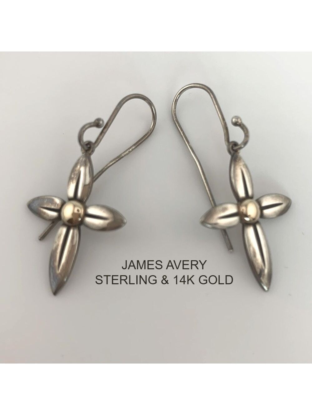James Avery Vintage Sterling Silver and 14K Gold Cross Earrings Retired 1980s